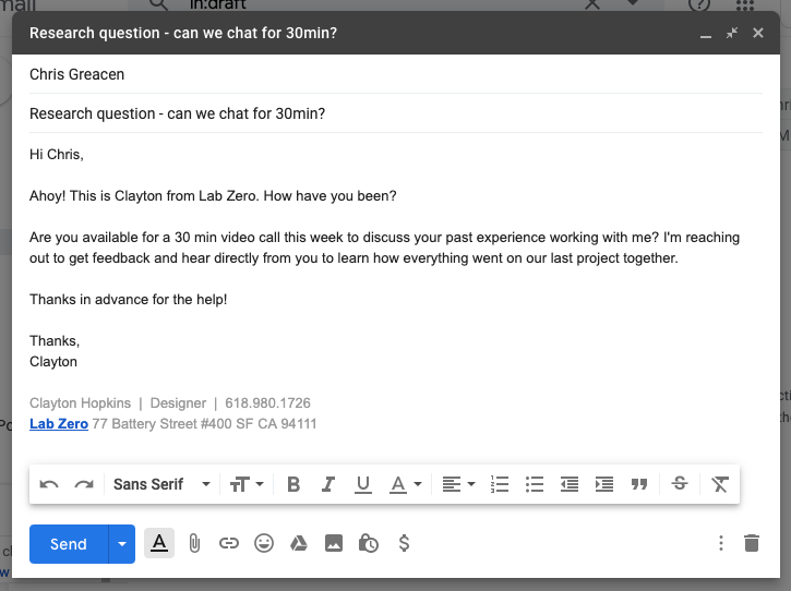 Sample email to request an interview with a customer